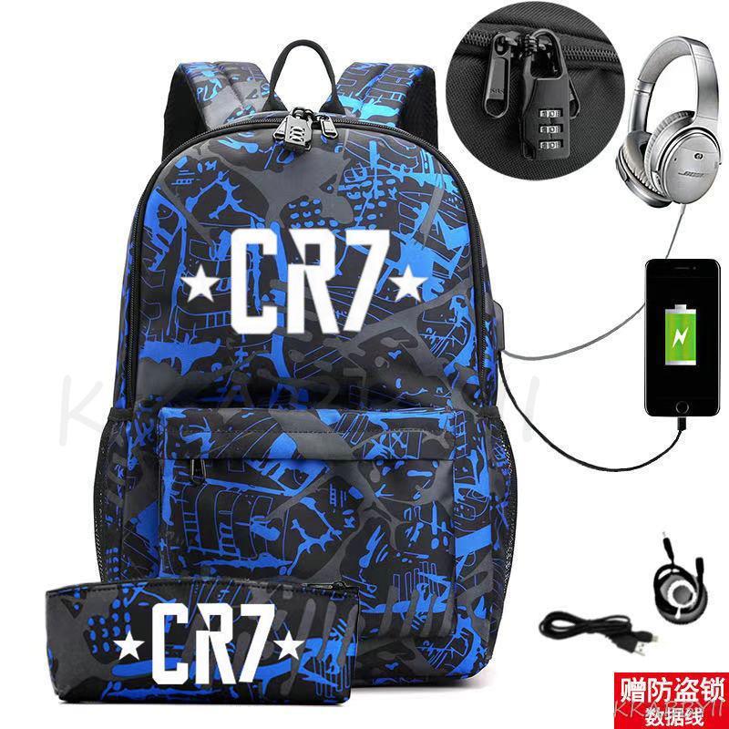 Kit Escolar CR7: Mochila com Entrada de Fone de Ouvido e USB + Estojo