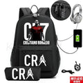 Kit Escolar CR7: Mochila com Entrada de Fone de Ouvido e USB + Estojo