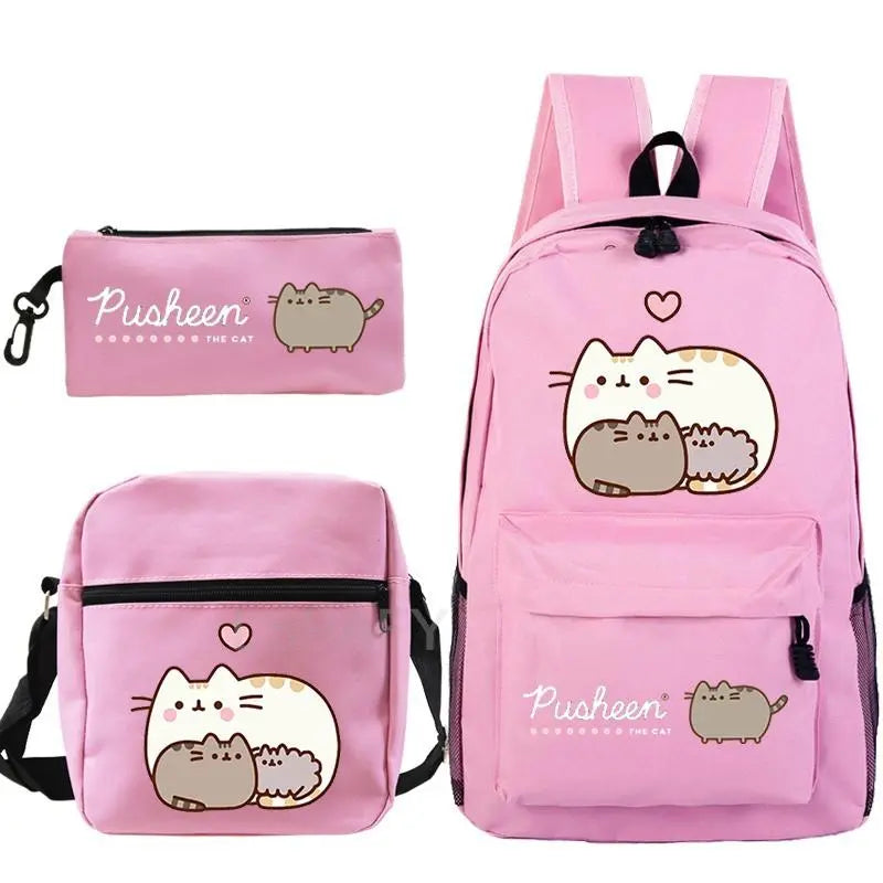 Kit Escolar Gato Pusheen - Mochila, Bolsa de Ombro e Estojo - CityBag