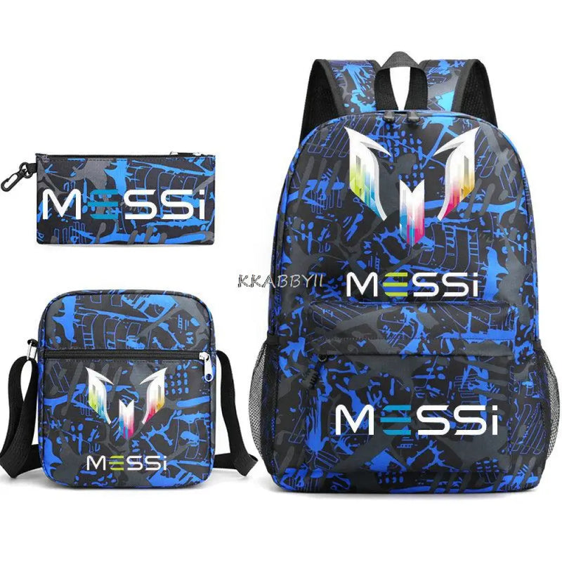 Kit Escolar do Messi Com 3 Peças - Mochila, Bolsa de Ombro e Estojo