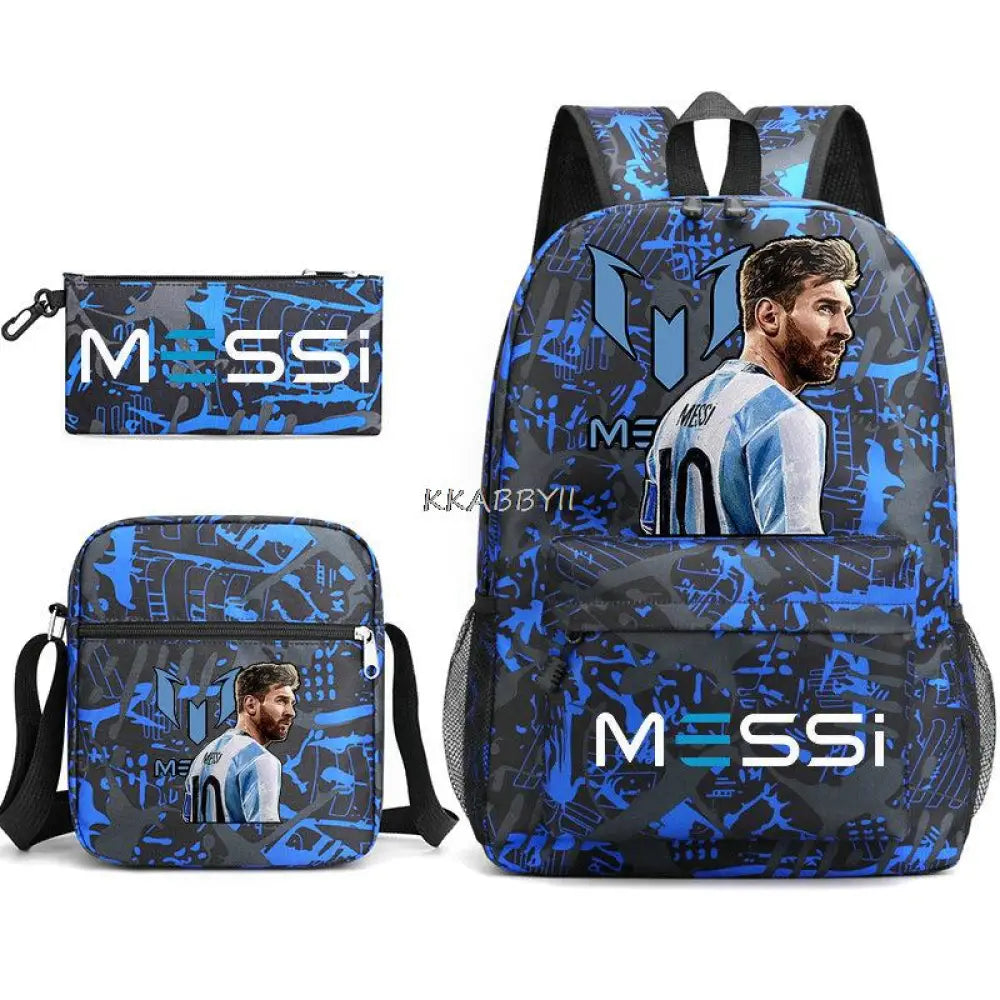 Kit Escolar do Messi Com 3 Pecas Mochila Bolsa de Ombro e Estojo